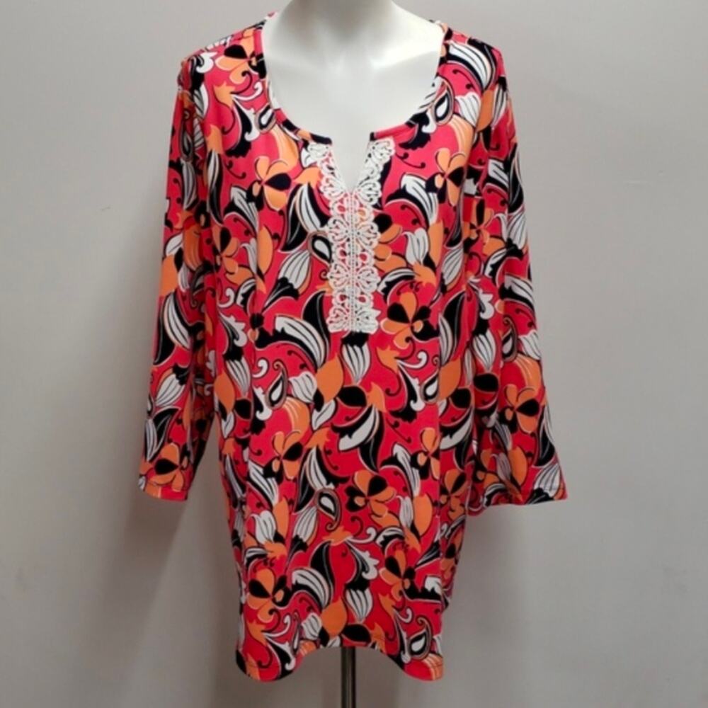 Kim Rogers 3/4 Sleeve Split Neck Paisley Blouse Women's Size 3X NWT